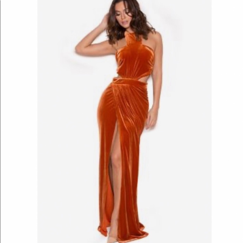 House of CB Perlita Burnt Orange Velvet Maxi Dress